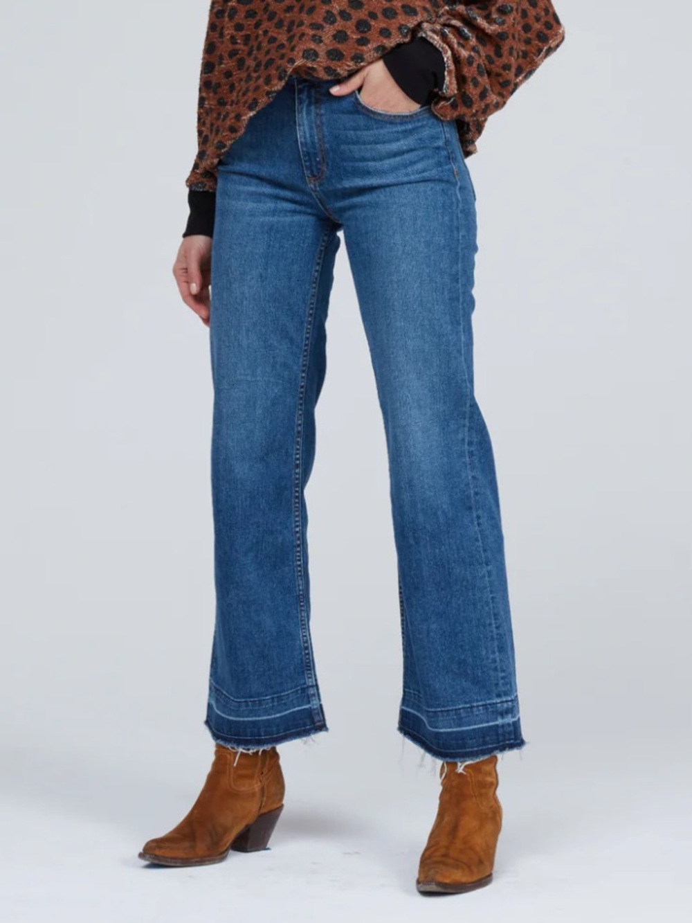 ASKK NY jeans Kezi crop wide leg 27 raw hem blue denim